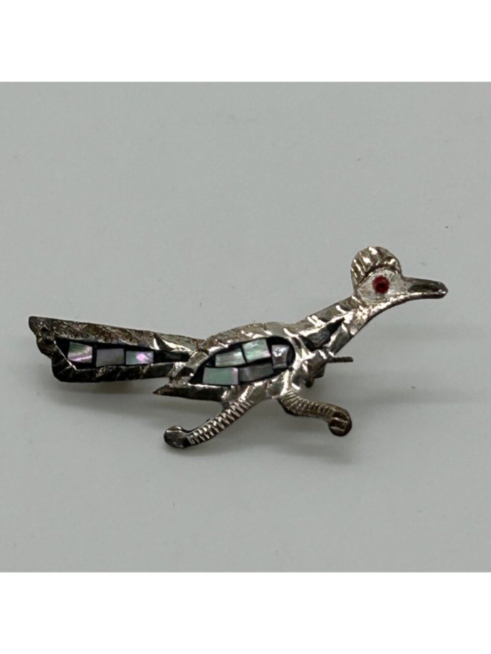 Vintage Heco En Mexico Sterling Silver 925 Abalone Shell Roadrunner Bird Brooch - Picture 4 of 12